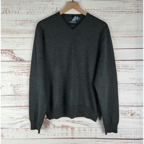 Polo Ralph Lauren Sweater Mens XL Gray Merino Wool V Neck Pullover EUC - Picture 1 of 8